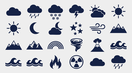 Obraz premium Weather and Natural Phenomena Icon Set for Climate and Environment Forecast
