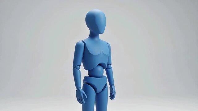 Blue mannequin figure suffering from a sore throat and cough