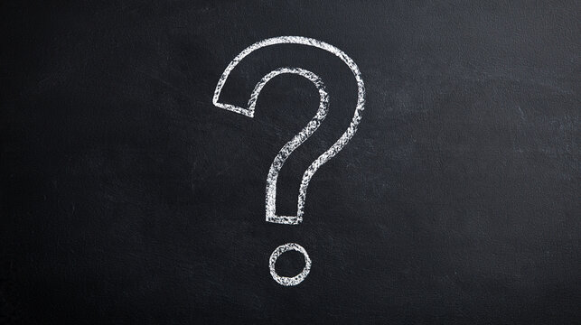 A large question mark drawn in white chalk on a black chalkboard. Ideal for education, business queries, and problem-solving concepts.