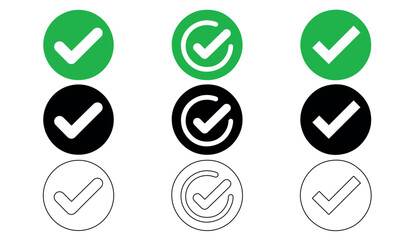 Obraz premium White right tick check mark icon vector on green circle over white background. flat style. tick icon for web site design, logo, app. Green circle with a white checkmark symbol. vector
