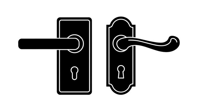 Black and white line art illustration of two different door handle styles with keyhole locks