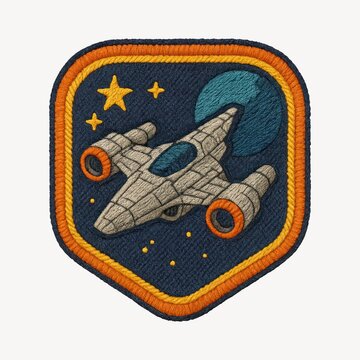 Retro spaceship embroidered patch