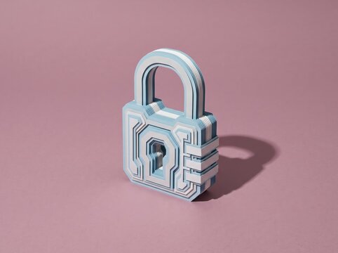Modern Digital Lock Design with Geometric Patterns and Soft Color Palette on Pink Background