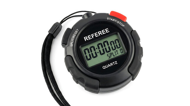 Professional sports referee stopwatch with digital display and lanyard for timing matches or events