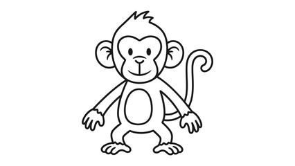 Cute monkey cartoon illustration outline drawing © Rana