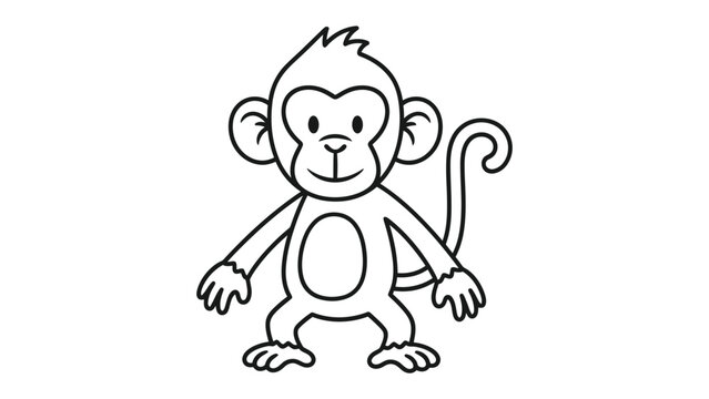 Cute monkey cartoon illustration outline drawing