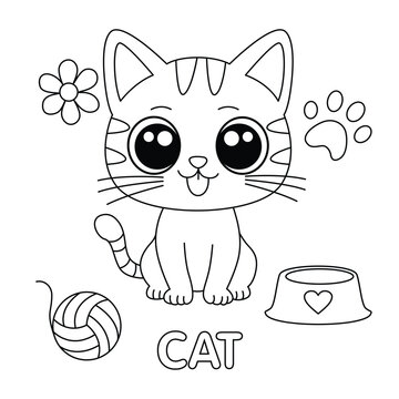 Cute Kitten Coloring Page For Kids Activity Book