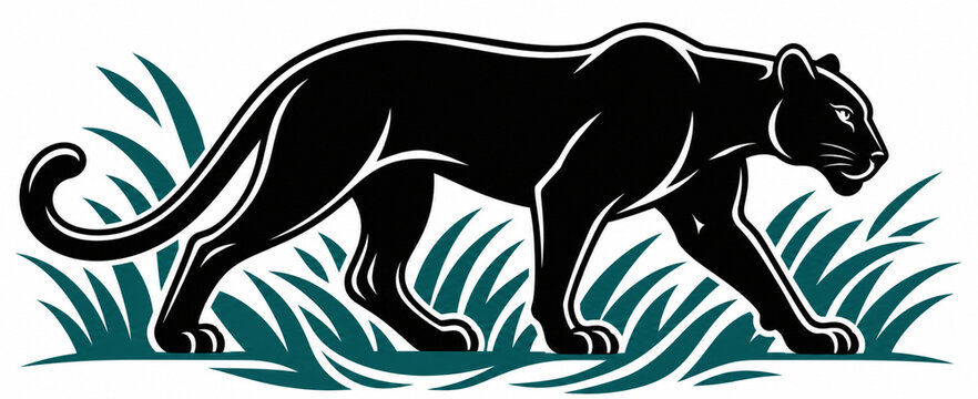 leek Panther Stalking Through Teal Grass.