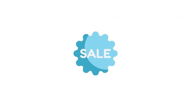 Blue gear shape badge with white text, sale icon, marketing discount, retail symbol. Suitable for promotions, sales flyers, marketing materials.