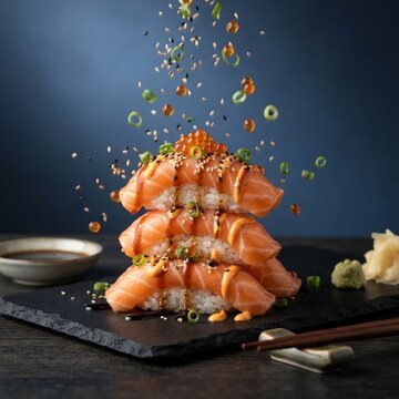 Salmon nigiri sushi stack