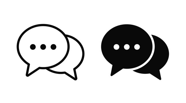 Chat bubble icon set, speech bubbles with dots, communication symbols, vector illustration