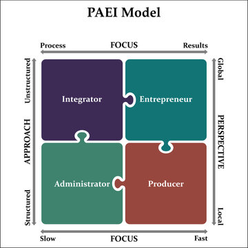 PAEI Model. Infographic template with icons and description placeholder