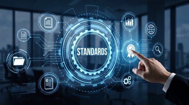 Business Quality Standards Control Compliance Concept with Digital Interface Graphic