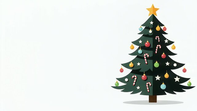 Decorated Christmas tree vector animation on white background with copy space