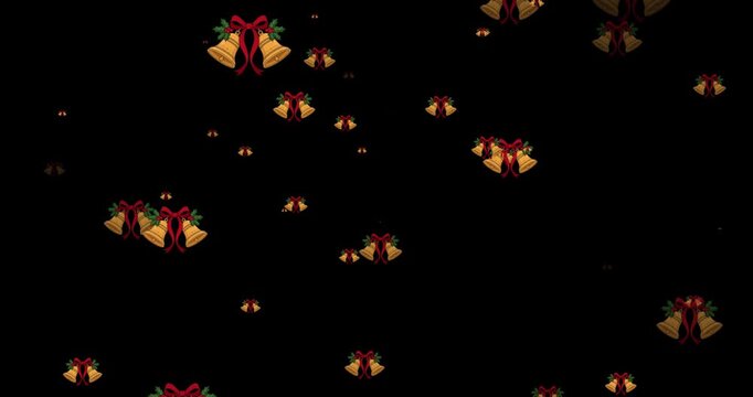 Floating golden christmas bells with red bows and green holly dynamic featuring