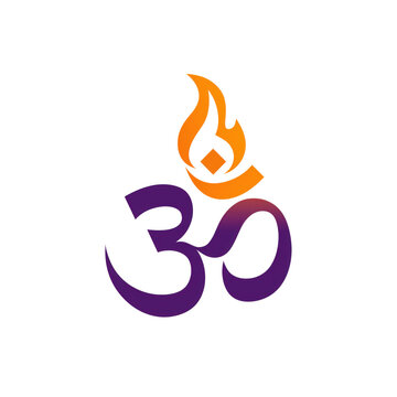 Flat vector Om symbol icon with flame on transparent background