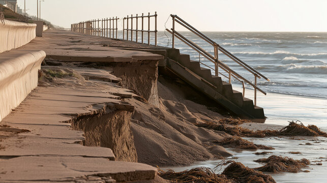 Coastal walkway eroded by sea