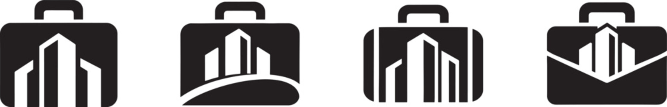 Business briefcase logo designs vector skyscraper building symbols, corporate finance and real estate icons