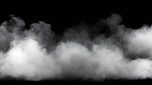 Realistic white smoke cloud isolated on white background, atmospheric steam puff overlay thin layer effect