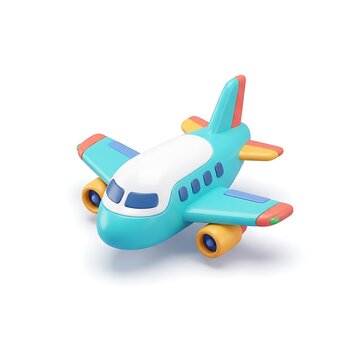 Colorful 3D cartoon airplane toy isolated on white background with isometric perspective and smooth finish
