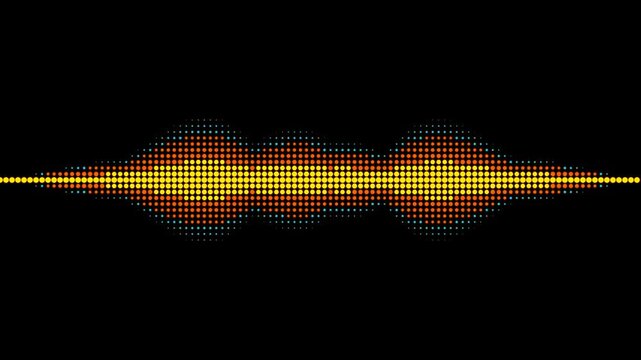 Golden Horizontal Audio Frequency Waveform Visualization with Repeating Sound Pulses for Music Technology and Elegant Digital Motion Design