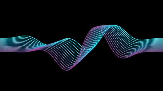 Blue and Purple Flowing Audio Waveform Visualization with Layered Ribbon Waves for Music Technology and Futuristic Abstract Motion Graphics