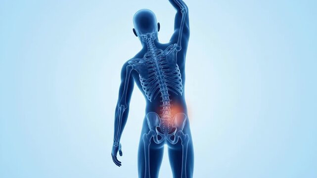 Human spine lower back pain bone medical animation highlighting ache