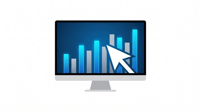 Financial bar chart on computer screen, digital business growth analytics display, professional data visualization monitor for trading