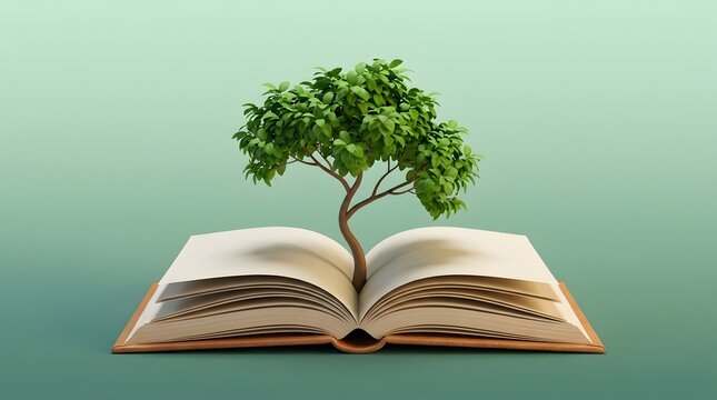 Tree growing from open book