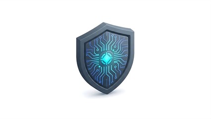 Fototapeta premium Cyber Shield and Circuit Board Security 3D Icon Isolated on White Background