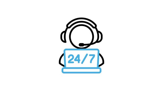 Animated 24 Hours customer service and support operator icon for assistance, help desk, question, faq, call center, contact, guidance, info, technical message. Motion graphics with alpha channel