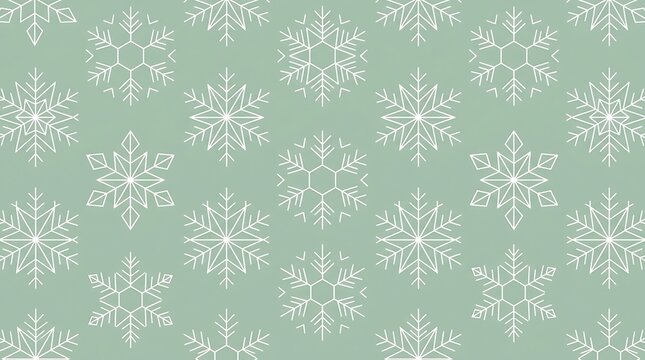 Geometric white snowflake pattern on sage green background for holiday wrapping.