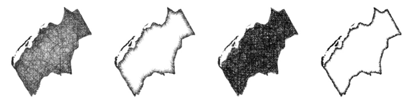 Sketch black and white Luanda (Angola) outline map design set