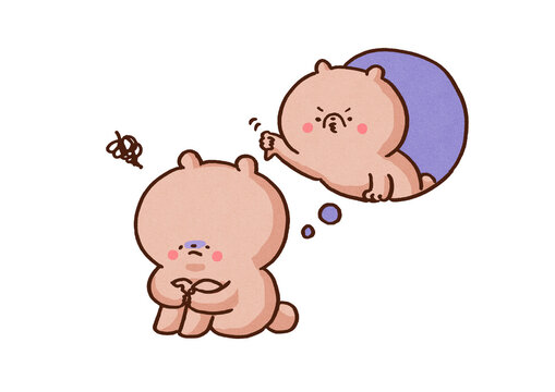 Bear imagining giving a thumbs down to itself, low self-esteem or negative mental health concept