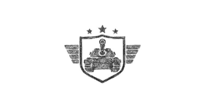 Sketch tank emblem icon animation - smooth progressive reveal