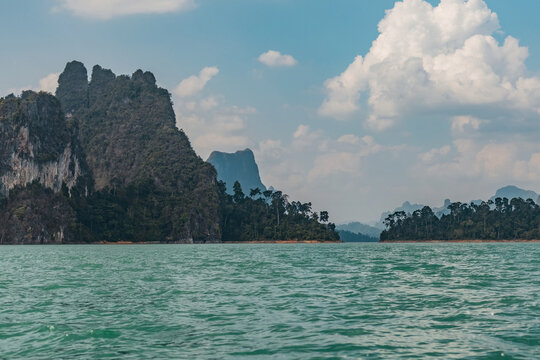 Beautiful limestone cliffs and the lake view at Kao Sok National park in Thailand