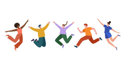 Fototapeta premium Diverse Group of Happy People Jumping Flat Illustration