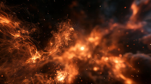 Abstract Fiery Explosion with Glowing Sparks and Smoke