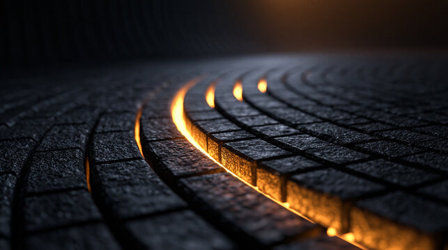Glowing Light Between Curved Stone Pavers Abstract Background