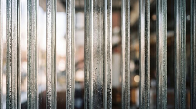 Textured Fluted Glass Wall with Blurred Background