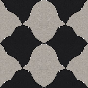Black and beige geometric pattern with large quatrefoil shapes and subtle textured surface, elegant seamless background for wallpaper, fabric, packaging, interior design and modern branding
