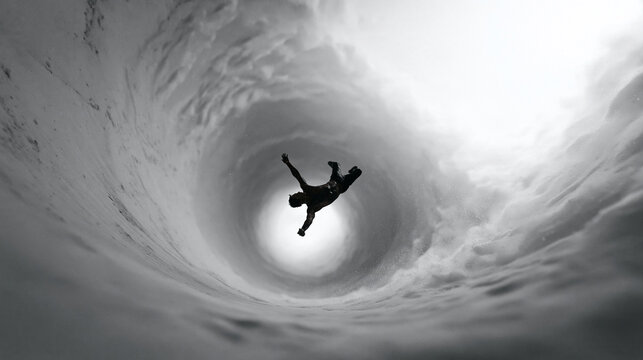 Surfer Inside Powerful Ocean Wave Barrel Tunnel