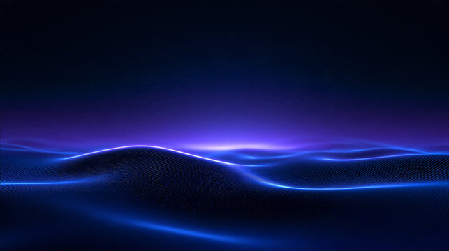 Abstract Digital Wave Flowing with Glowing Blue Particles