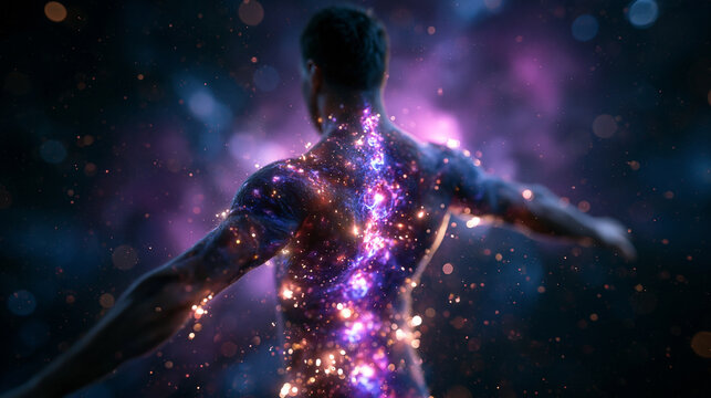 Glowing Cosmic Energy Along Spine of Man in Space