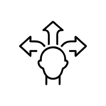 Human head profile icon with a nodding motion arrow in a minimalist line art style