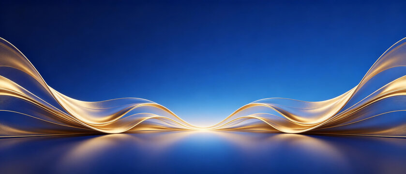 blue background with golden wavy light lines