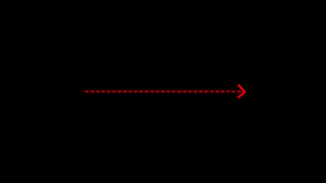 right arrow direction icon with dotted line animation on white background. dot arrows icon sign animated with alpha channel. Black straight arrows animation. Reveal animation of solid, dashed.