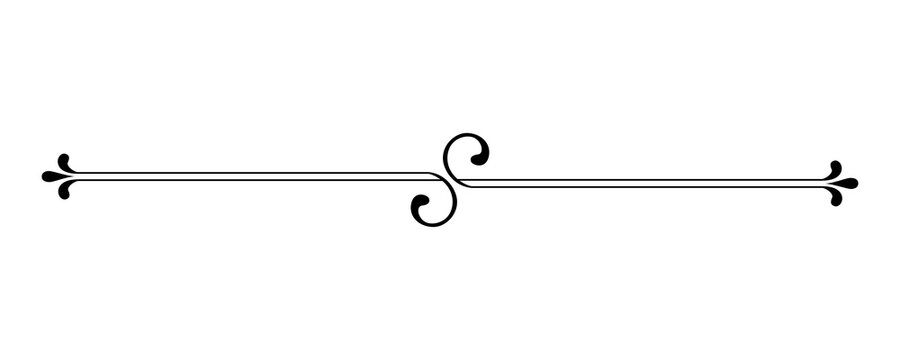 Minimalist double line divider with central artistic curls for professional documents on transparent background.