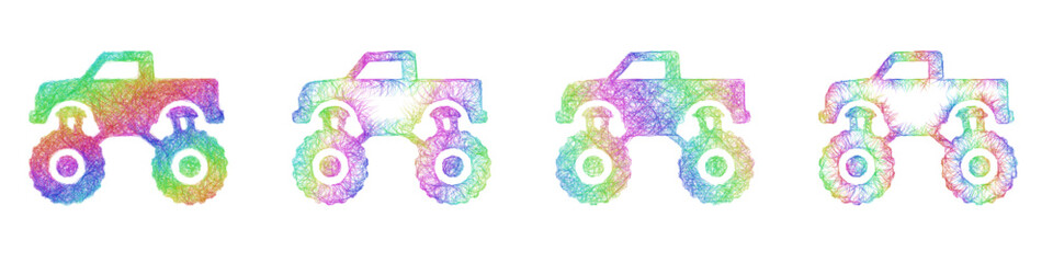 Rainbow sketch toy monster truck icon design set © David Zydd