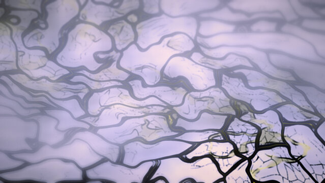 Abstract organic network structure with purple and yellow hues